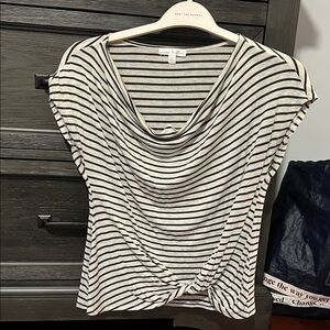 Nine Britton Black and White Striped Short Sleeve Top